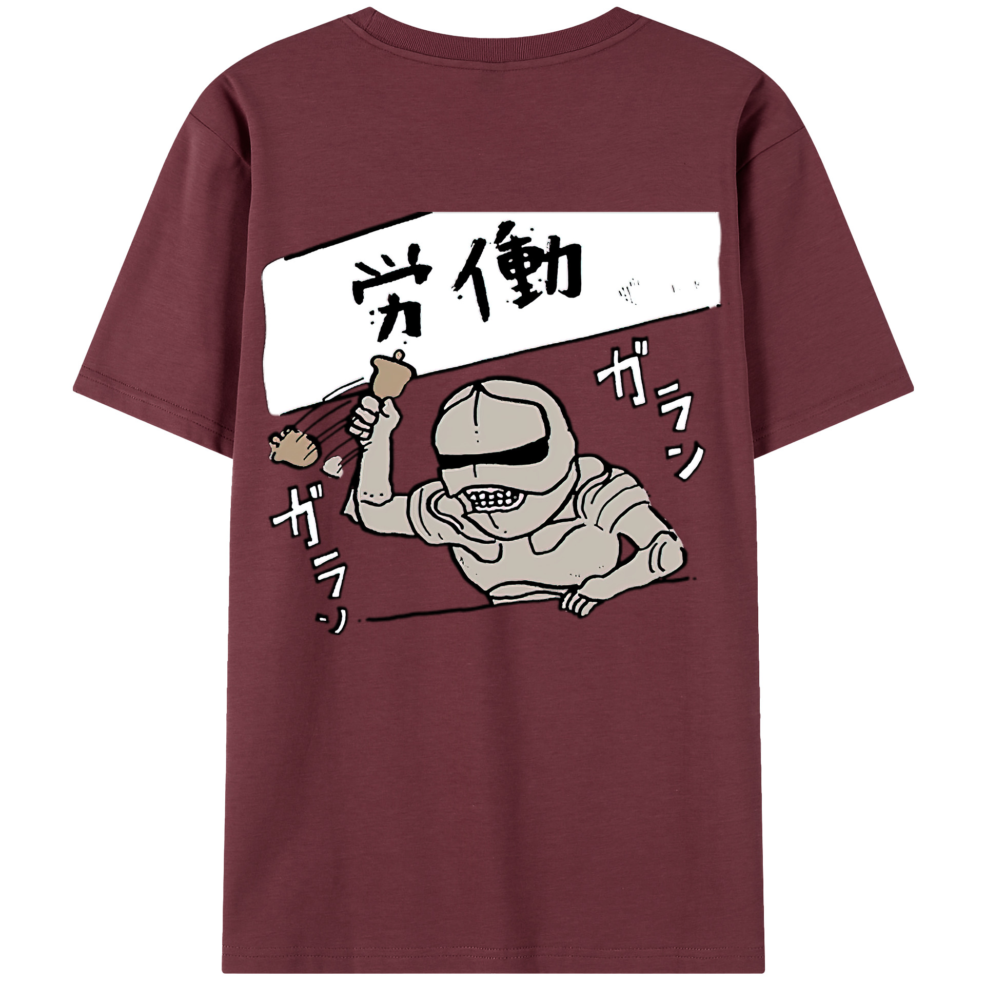 （画像用） ちいかわ 労働の鎧さん Chii-kawa Mr. Armor of Labor 綿100％半袖Tシャツ（背面プリント）